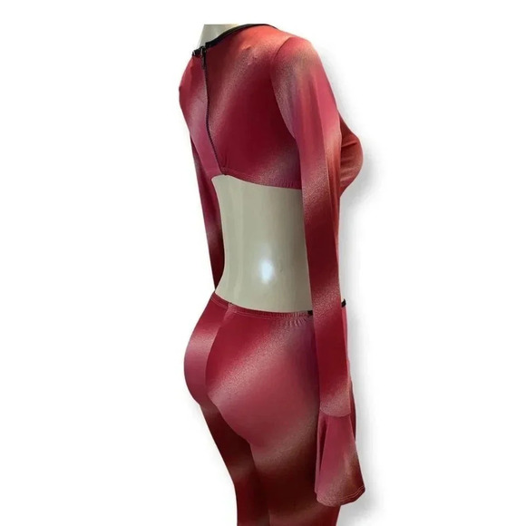 Tie Dye Exotic One Piece Style with Ruffle Bell Sleeves One Piece Suit - Picture 4 of 4